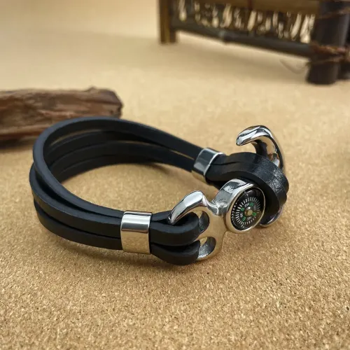 BTM93 Titanium Steel Anchor Outdoor Sports Compass Leather Bracelet