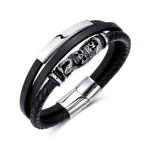 BTM108 made multi-layer braided leather bracelet hip hop skull leather bracelet
