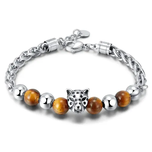 BTM322 Stainless steel design leopard head stitched tiger eye stone bracelet