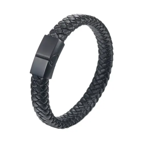 BTM579 Men's Leather Cord Bracelet Stainless Steel Bracelet Jewelry