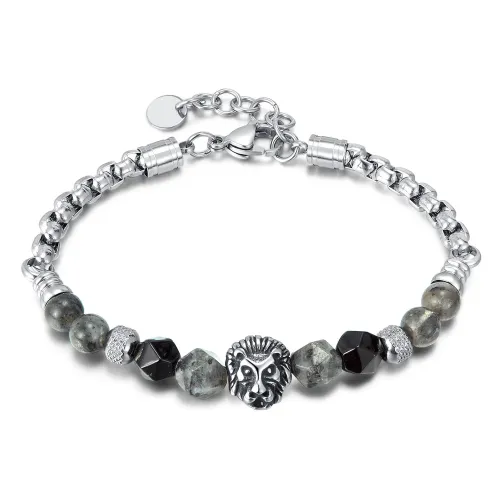 BTM321 Punk design stainless steel lion head spliced natural stone bracelet