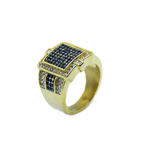 RTM452 Full Diamond Gold-Plated Men's Ring Stainless Steel Hip-Hop Punk Jewelry