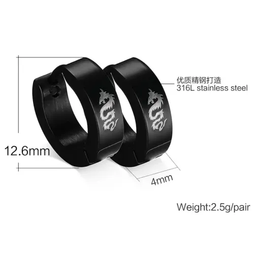 ETM167 Men's Laser-Cut Dragon Pattern Earrings Unique Fashion Accessories