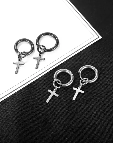 ETM31 Men's Titanium Steel Cross Earrings Trendy Live Accessories for Him
