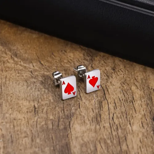 ETM112 Ace of Hearts Poker Earrings for Men Silver Stainless Steel