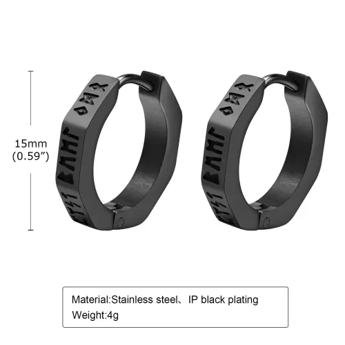 ETM140 Stainless Steel Octagon Viking Symbol Ear Buckle Earrings Corroded Jewelry for Men