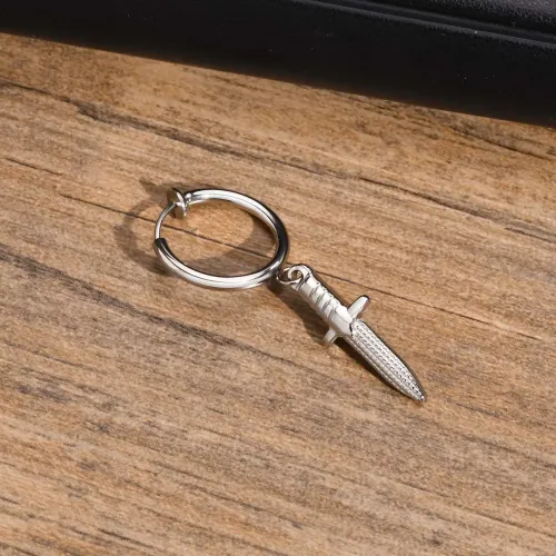 ETM177 Single Stainless Steel Full Light Dagger Earring Sleek Steel Color Jewelry