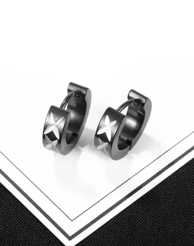 ETM64 Men's Titanium Steel Earrings Studs Stylish Patterned Jewelry Accessories