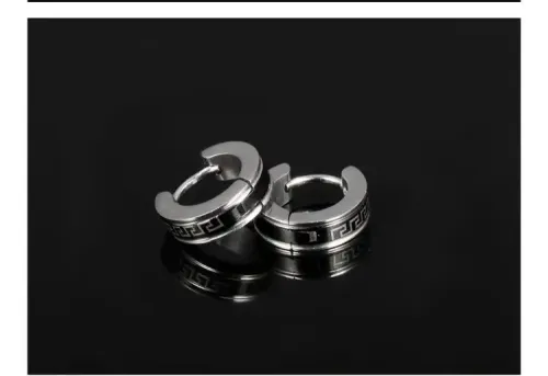 ETM53 Men's Titanium Steel Earrings with Great Wall Pattern Stylish Accessories for Men