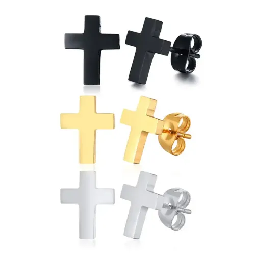 ETM123 Men's Stainless Steel Cross Stud Earrings Fashionable Religious Jewelry