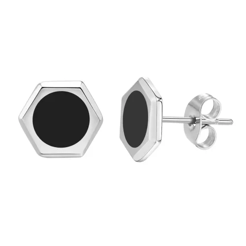 ETM158 Men's Hexagonal Stainless Steel Hip-Hop Earrings with Corroded Glue Detail