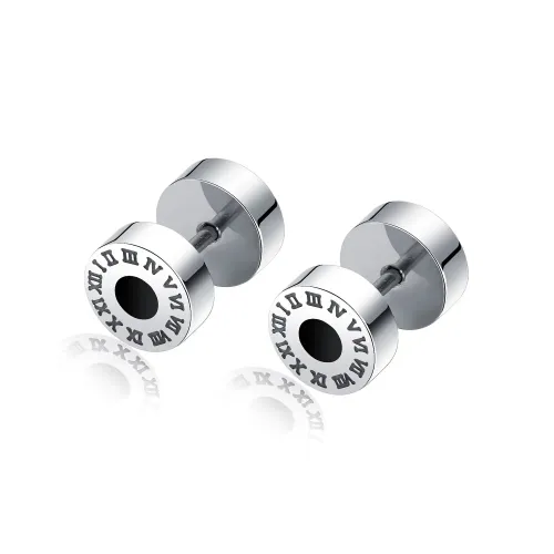 ETM90 Men's Titanium Steel Dumbbell Roman Numeral Earrings Stainless Steel Jewelry