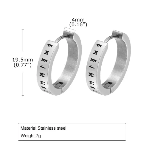 ETM139 Rugged Viking Rune Pierced Earrings for Men in Corroded Stainless Steel Jewelry