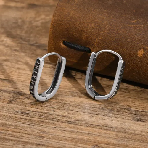 ETM174 Viking Rune U-Shaped Stainless Steel Earrings for Style Strength