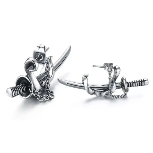 ETM168 Punk Style Men's Sword Stud Earrings Edgy Cool Fashion Accessories