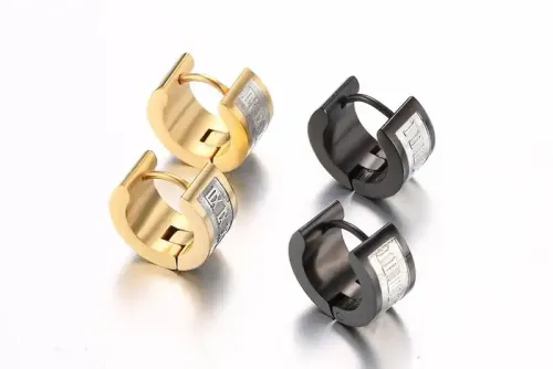 ETM169 Trendy Men's Roman Numeral Black Earrings Titanium Steel Fashion Jewelry