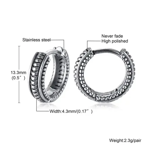 ETM165 Men's Titanium Steel Twist Earrings Stainless Steel Hip-Hop Jewelry in Various Colors