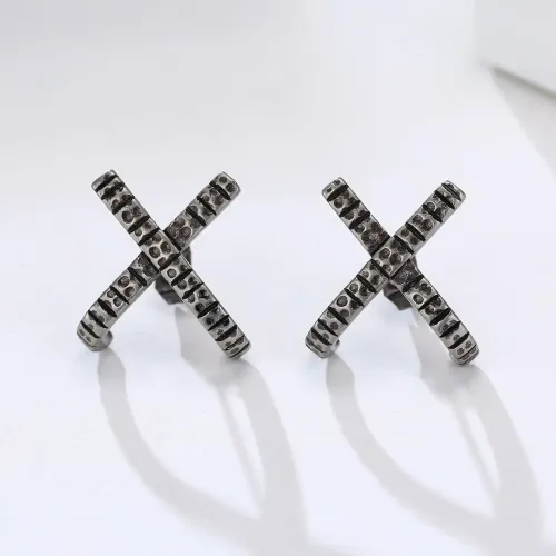 ETM182 X Shape Stainless Steel Gray Earrings Men's Casting Fashion Jewelry