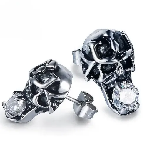 ETM188 Diamond Skull Earrings for Women Titanium Steel Punk Jewelry