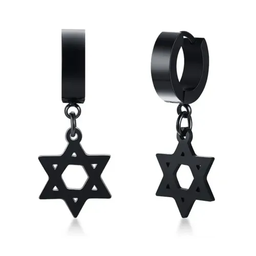 ETM154 Black Titanium Steel Single Earring for Men Six-Pointed Star Design
