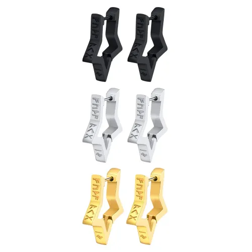 ETM121 Black Titanium Steel Earrings Five-Pointed Star Viking Symbol Men's Jewelry