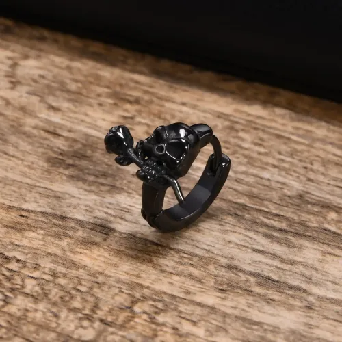 ETM120 Men's Stainless Steel Skull Rose Earrings Punk Hip Hop Jewelry Essential