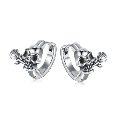 ETM13 Men's Rose Skull Earrings Stainless Steel Gothic Jewelry