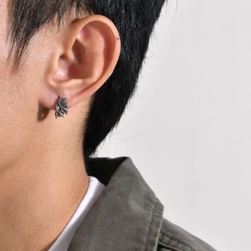 ETM176 Men's Stainless Steel Flying Dragon Earrings Steel Color Fashion Jewelry