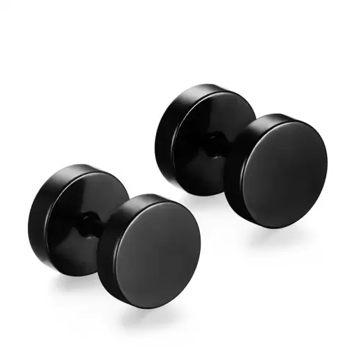 ETM105 Men's Black Titanium Steel Dumbbell Earrings Trendy Hip-Hop Round Jewelry