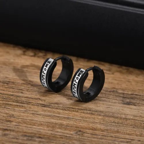 ETM159 Viking Symbol Stainless Steel Earrings Electric Black, Full Light Inside-Out Flat Design