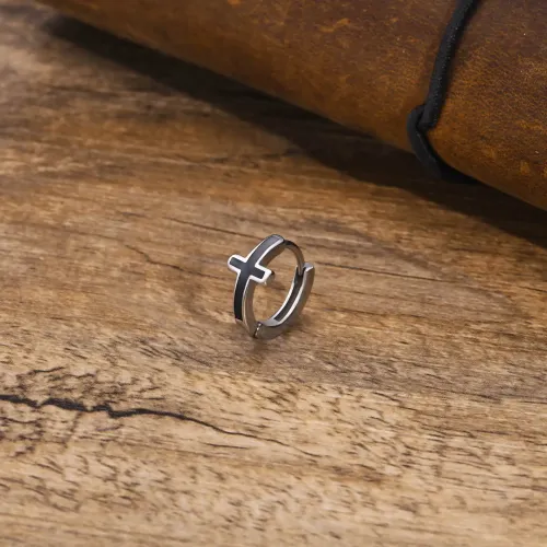 ETM124 Men's Stainless Steel Cross Earrings Glue Cross Fashion Accessory