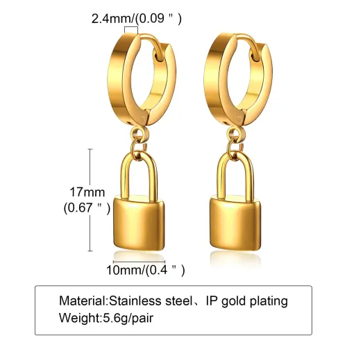 ETM170 Men's Stainless Steel Lock Earrings in Black Gold Electroplated Fashion Accessory