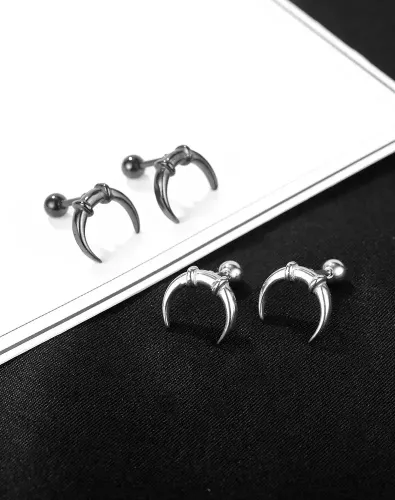 ETM65 Moon Horn Titanium Steel Men's Earrings Trendy Male Fashion Ornaments