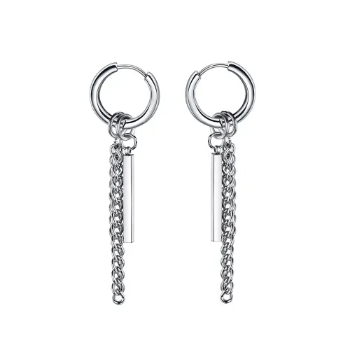 ETM49 Titanium Steel Tassel Chain Earrings Long Round Stainless Steel Fashion Earrings