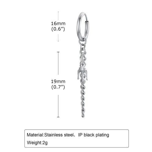 ETM172 Men's Titanium Steel Trident Chain Ear Clip Single Black Stainless Earring