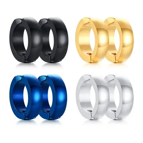 ETM146 Hip Hop Men's Titanium Steel Ear Clip No Piercing Required, Stainless Circle Buckle