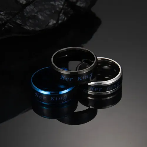 RTM1307 King & Queen Stainless Steel Rings with Temperature Display Couple's Jewelry