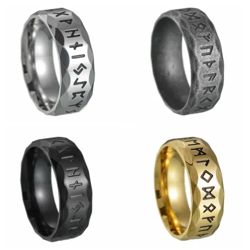 RTM1406 Nordic Viking Runes Ring Ancient Silver Stainless Steel Men's Jewelry