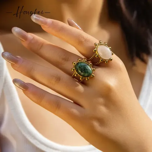 RTM2443 Natural Turquoise OL Ring Fade-Resistant Stainless Steel Open Band