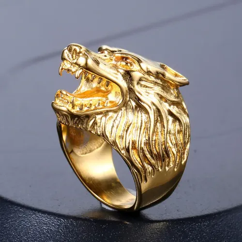 RTM2334 Gold Black Wolf Head Ring for Men Stainless Steel Jewelry