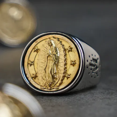 RTM2416 Maria Men's Stainless Steel Ring with Inlaid Copper Detail Single Tail Design