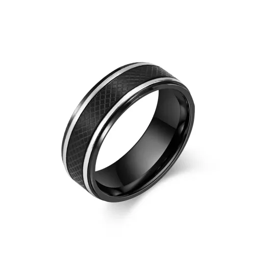 RTM1090 Elegant Black Diamond Plaid Stainless Steel Men's Ring OL Gentleman Style