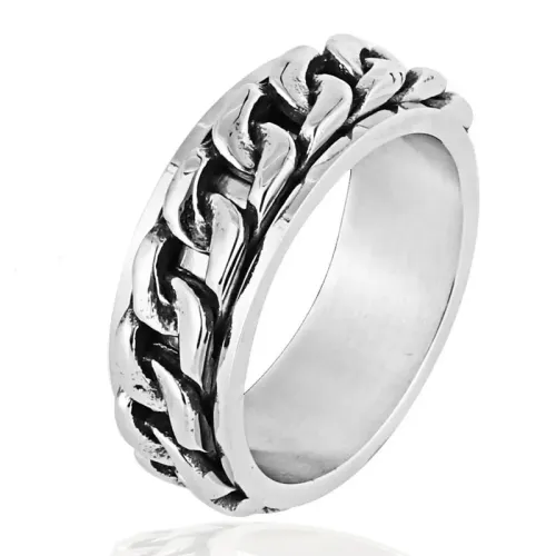 RTM1540 Punk Logo Rotating Ring Stainless Steel Spinner Band for Men