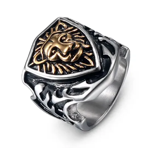 RTM503 Gold Lion Head Ring Titanium Steel Punk Men's Jewelry in Stainless Steel