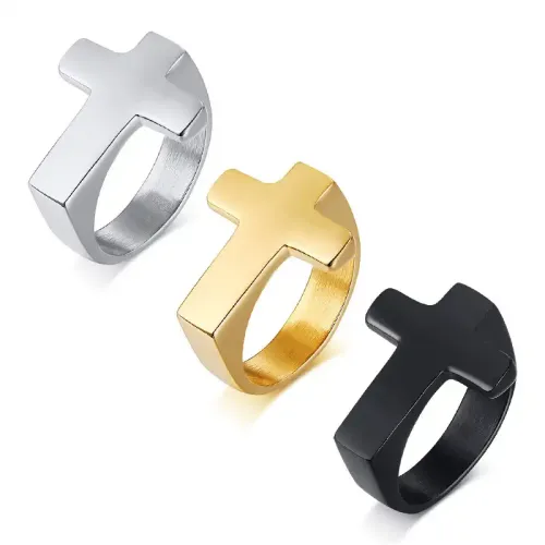 RTM55 Men's Titanium Steel Cross Ring Gold Black Luxury Jewelry