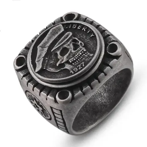 RTM560 Men's Warlord Skull Ring Stainless Steel Biker Jewelry