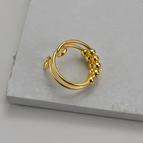 RTM2600 Rainbow Bead Rotatable Ring for Women OL Decompression Geometric Beaded Jewelry