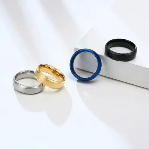 RTM196 6mm Blue Gold Black Titanium Steel Ring Unisex Stainless Steel Jewelry