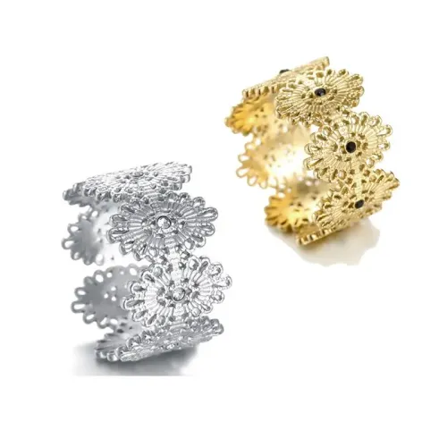 RTM2433 14K Gold Oval Diamond Splice Open Adjustable Ring Women's Stainless Steel Jewelry