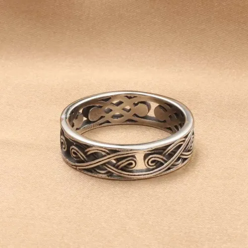 RTM1924 Ornament Pattern Hollow Stainless Steel Ring Elegant Men's Accessory